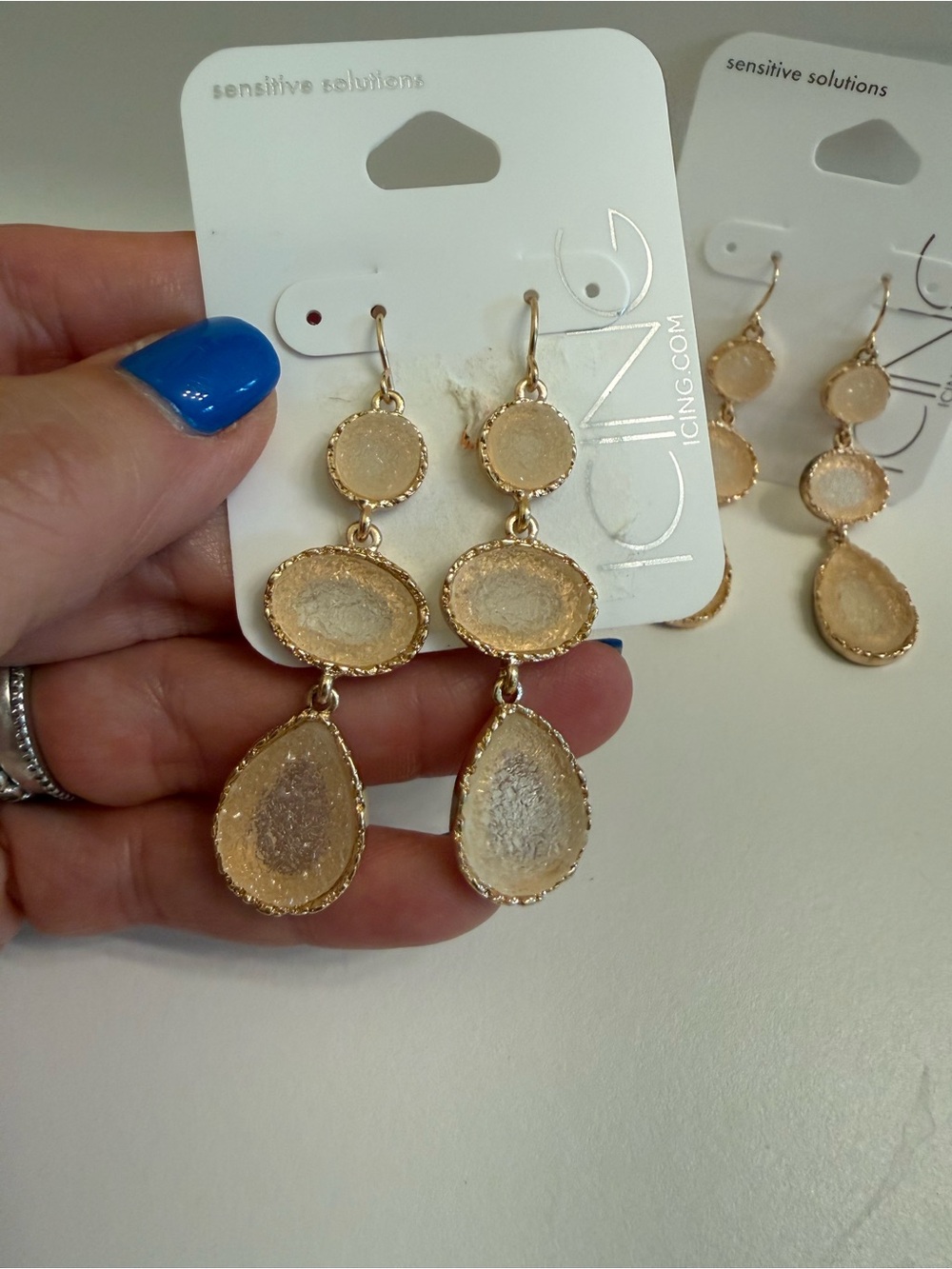 Icing Gold-Tone Champagne Druzy Triple Drop Earrings - Picture 2 of 3
